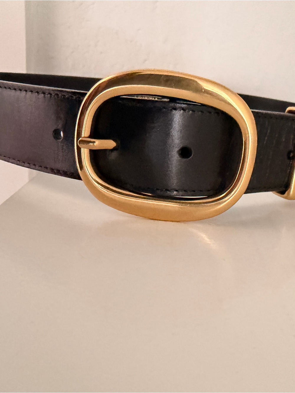 Aritzia Black Leather Belt with Brass Buckle Sz M